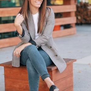 ZARA Brown Checked Double Breasted Wool Blazer XS